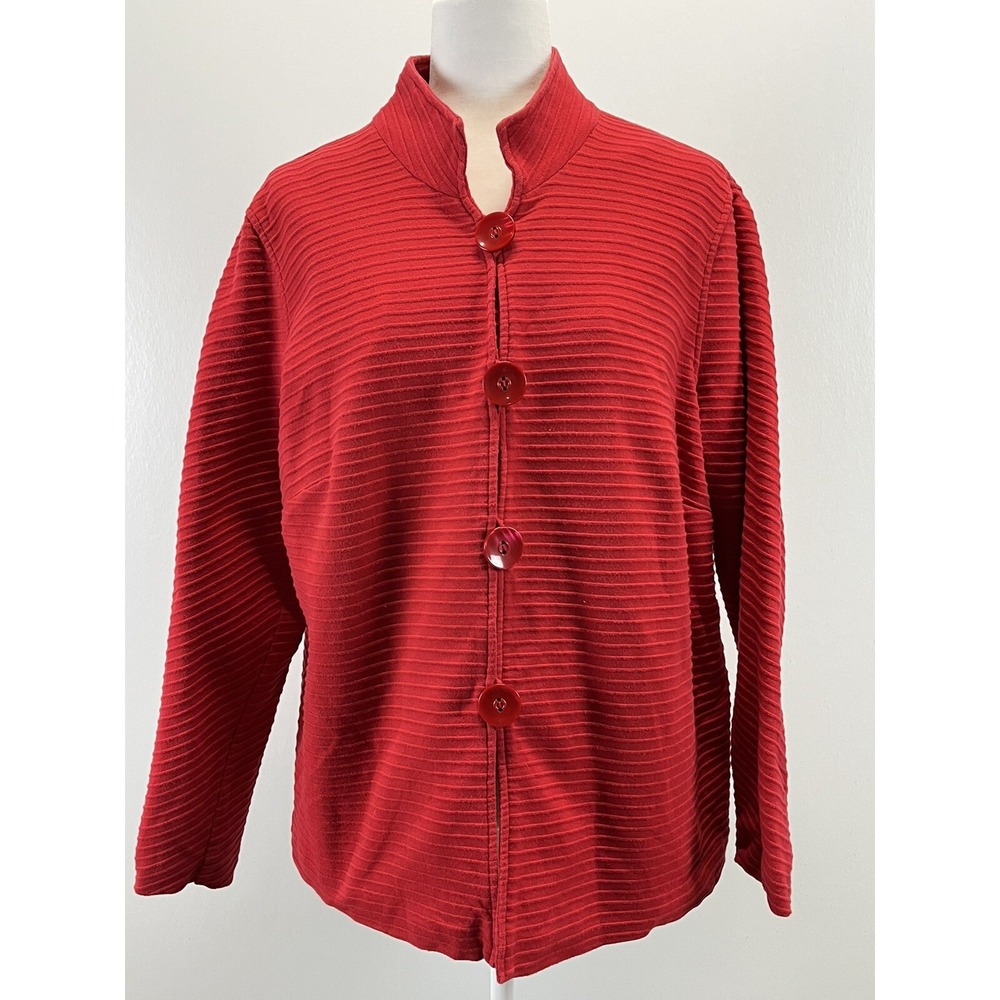 Coldwater Creek Knit Jacket Sz 1X Plus Womens Red Lined Full Button Mock Neck